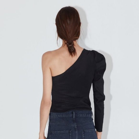 NWT Zara Asymmetric One Shoulder Puff Sleeve Top Blogger Favorite - Picture 3 of 4